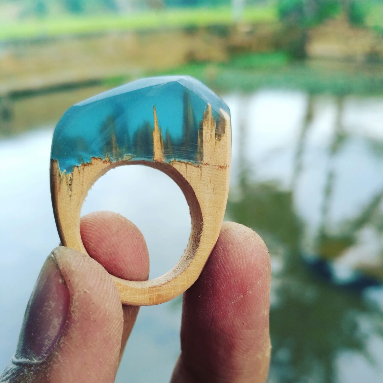 Blue Sky Wooden Resin Ring X3