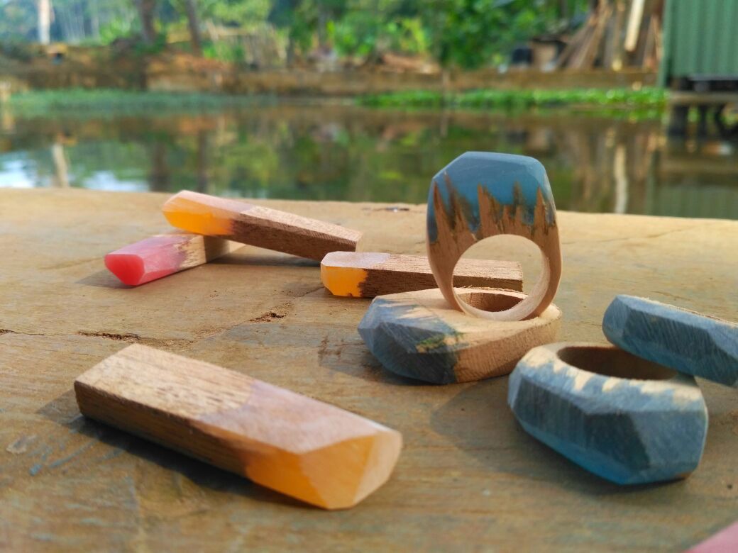 Blue Sky Wooden Resin Ring X3